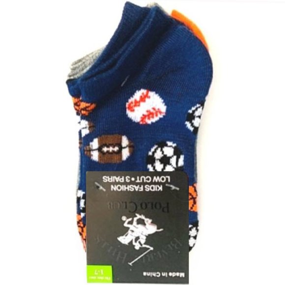 Other - KIDS 3pk Sports + Striped + Gray/Blue Socks